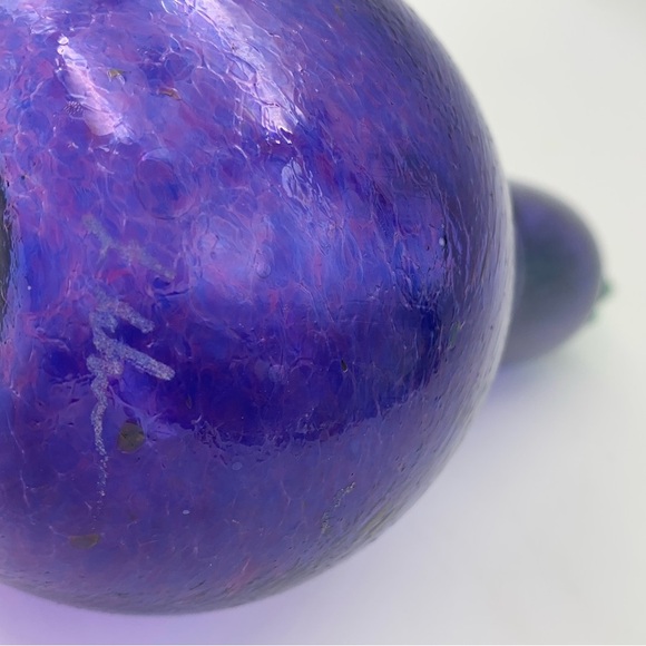 (SIGNED) Hand Blown Vegetable Eggplant Art Glass Sculpture Multi Color Swirl 8” - Picture 13 of 13